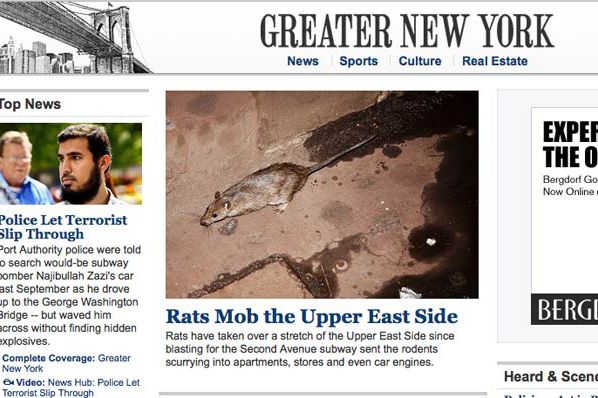 The online homepage for the Wall Street Journal's Greater New York section above; the first page of the print section below